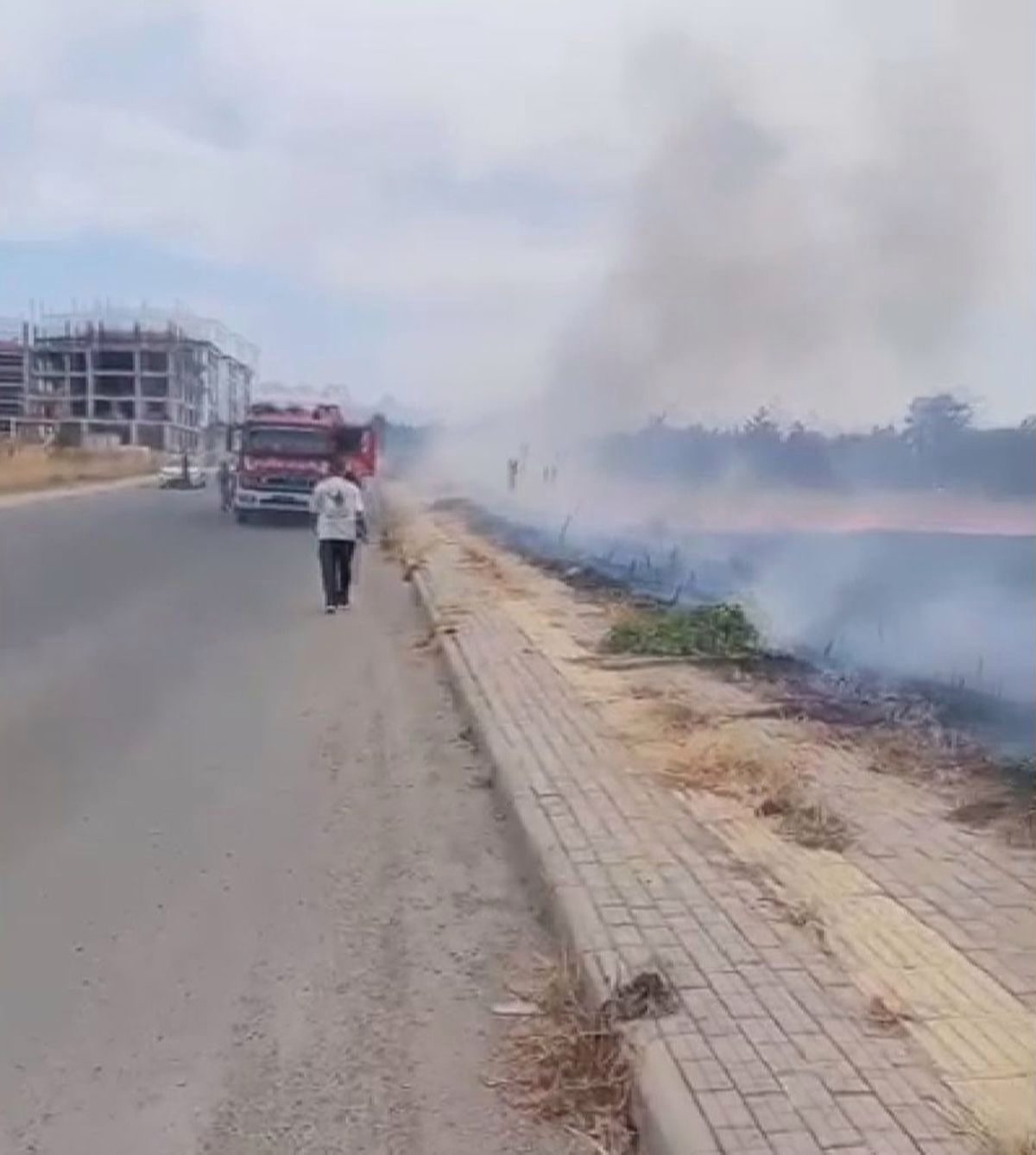 Silivri'de otluk alanda çıkan yangın evlere sıçramadan söndürüldü